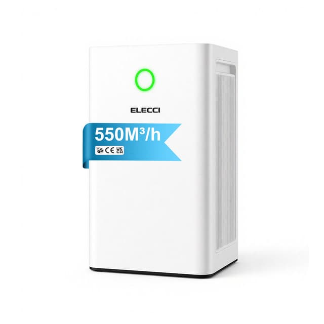 ELECCI Luchtreiniger met True HEPA-filter, voor ruimtes tot 120m², CADR 550m³/u, virusverwijdering 99,9%, verwijdert PM2.5, rook, pollen, mijten en verontreinigingen
