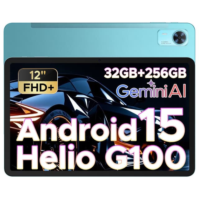 DOOGEE Tab E3+ Android 15 tablet, 12 inch FHD+, met sim-kaartsleuf, Helio G100 octa-core AI, 90 Hz gaming, 32GB+256GB/2TB, 8800 mAh, 7,5 mm ultra-dun, vier luidsprekers, Face ID, blauw