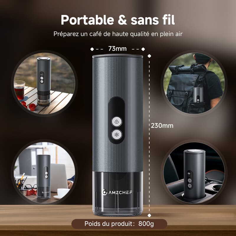 AMZCHEF 2-in-1 draagbaar koffiezetapparaat | 9000 mAh oplaadbare reis-espressomachine voor NS-capsules en gemalen koffie | elektrische espressomaker met snelle verwarming en slim display voor kamperen, auto en reizen — afbeelding 1