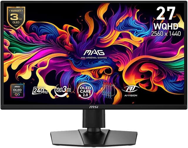 MSI MAG 272QP QD-OLED X24 26,5 inch QD-OLED WQHD 16:9 240 Hz 400 cd/m² 0,03 ms 2x HDMI DP USB Type-C
