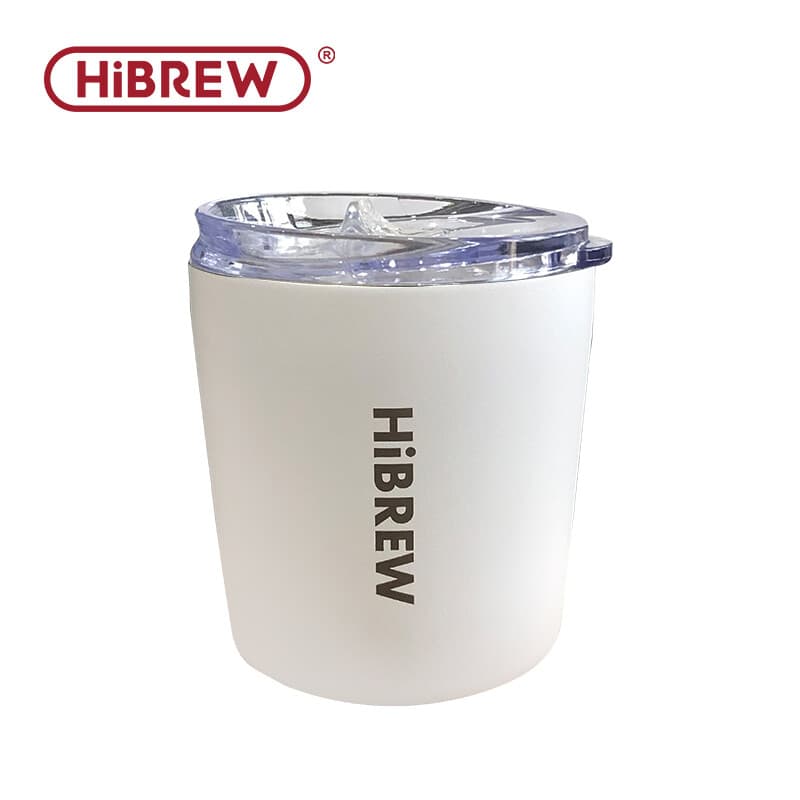 HiBREW 240 ml draagbare thermosbeker voor koffie met opvouwbaar ophangfilter, roestvrijstalen dubbelwandige vacuümgeïsoleerde koffiebeker - wit — afbeelding 1