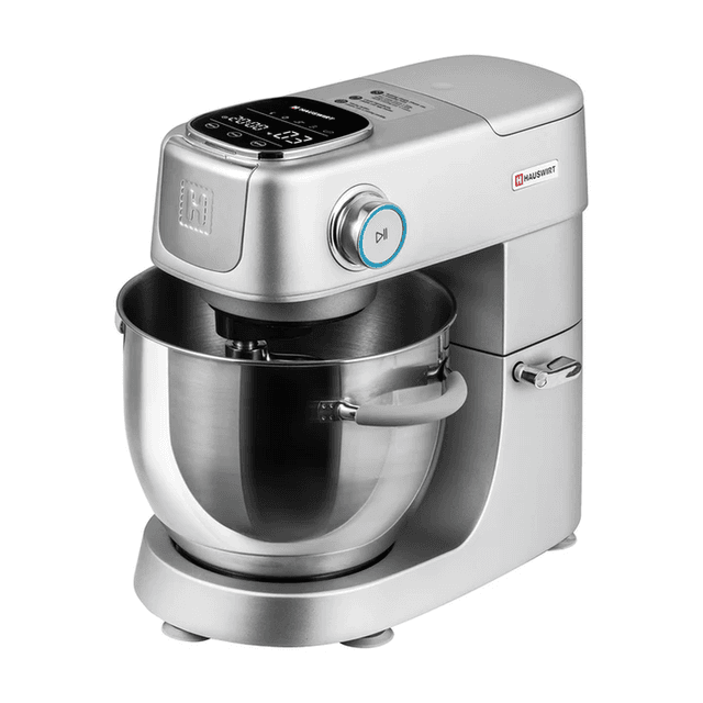 HAUSWIRT M5 Max staande mixer met volledig metalen constructie, 5,5 liter XL-grote capaciteit, 4,5-inch LED-touchscreen, 11 standen voor deeg, zilver