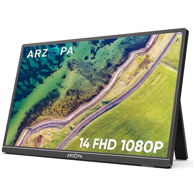 ARZOPA A1S draagbare monitor met uitklapstandaard, 14,0 inch ultraslanke draagbare laptopmonitor, FHD 1080P extern beeldscherm met dubbele luidsprekers, tweede scherm voor laptop, pc, telefoon, Xbox, PS4/5, Switch