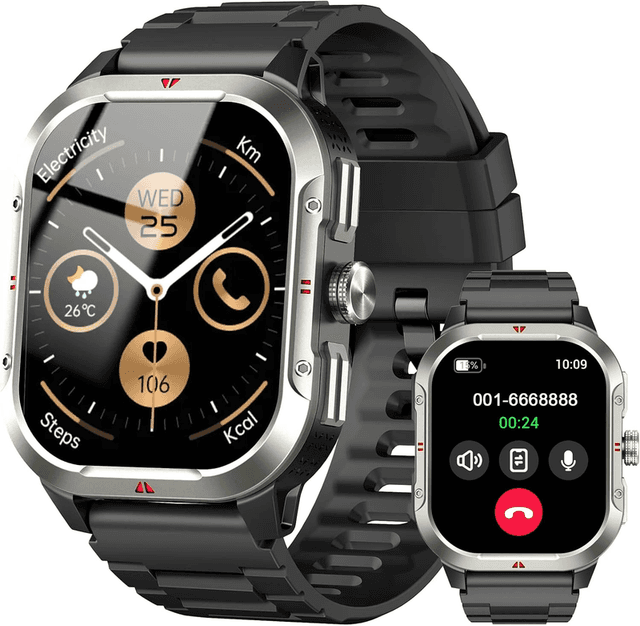Jugeman V10 Zwart Smartwatch Militaire GPS, 2,06" HD Smartwatch voor Mannen Vrouwen, 100+ Sportmodi