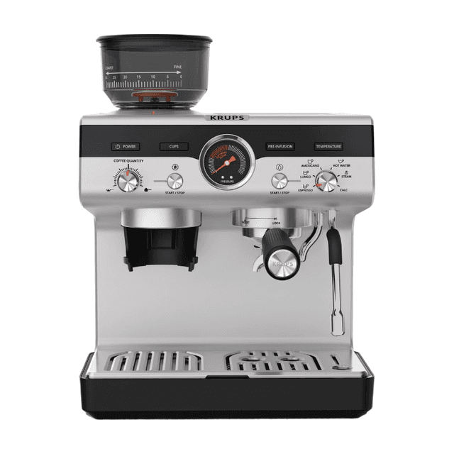 Krups XP801T Precision pistonmachine, halfautomatische espressomachine met molen, perfect gemaakte espresso, intuïtieve interface, bonenreservoir van 250 g, 30 maalinstellingen