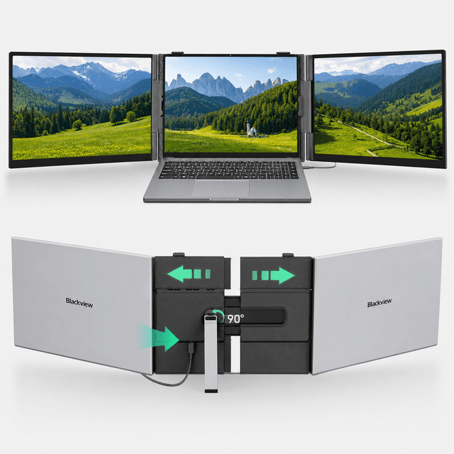 Blackview DCM8 Pro 15,3" FHD, Draagbare Dual-Screen Monitor met Echte One-Cable Setup (USB-C), 4,5 mm, 1,2 kg, Oogbescherming, voor Laptop/Telefoon/Switch/PS5