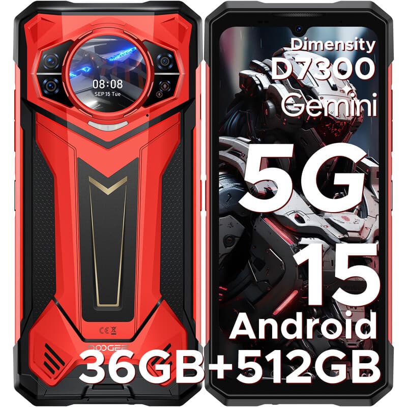 DOOGEE S200 Plus robuuste smartphone 5G, Dimensity 7300, (16GB + 20GB) RAM + 512GB opslag, 1,32 inch dynamisch achterscherm, Android 15, 10100 mAh, 100 MP + 20 MP nachtzichtcamera, 6,72 inch, 120Hz, NFC, Gemini AI — afbeelding 1