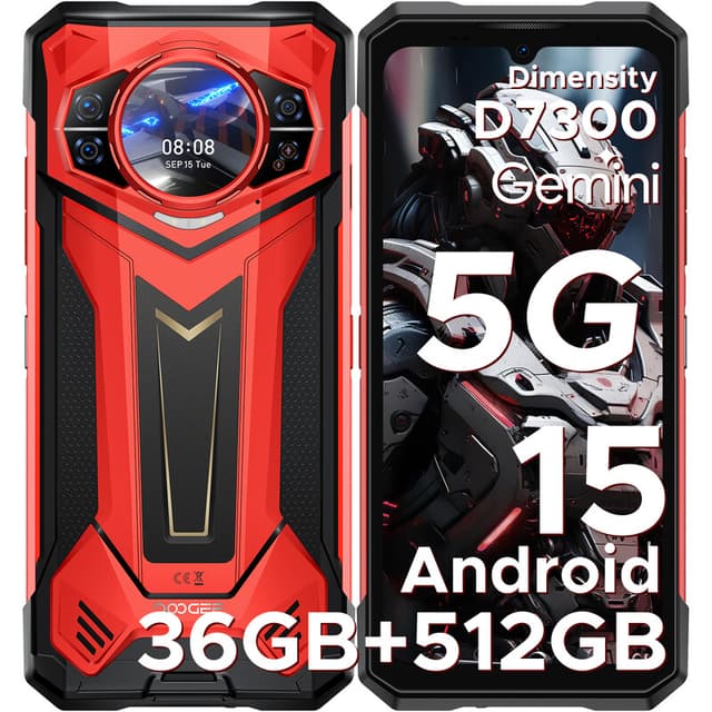 DOOGEE S200 Plus robuuste smartphone 5G, Dimensity 7300, (16GB + 20GB) RAM + 512GB opslag, 1,32 inch dynamisch achterscherm, Android 15, 10100 mAh, 100 MP + 20 MP nachtzichtcamera, 6,72 inch, 120Hz, NFC, Gemini AI