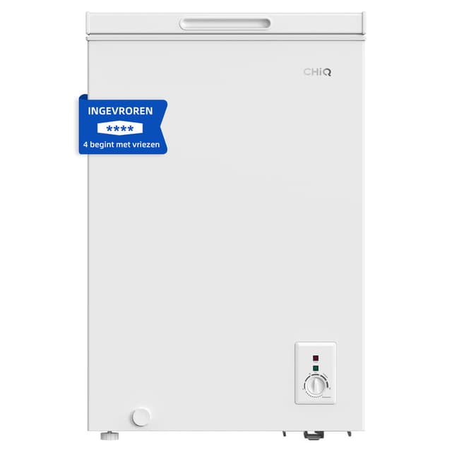 CHiQ vrieskist 99 L, 4 sterren vriezen, energieklasse E, 12 jaar compressor service, thermostaat regeling, roosterrek, zwevende deur, stil, voor garage, studentenkamer, wit JR99DWE