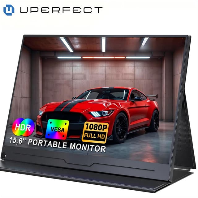UPERFECT draagbare monitor 15,6 inch, 1080p (FHD), IPS, HDR, 1920 x 1080, USB‑C, gaming-monitor, dual-speaker, extern, VESA, geschikt voor laptop, pc en smartphone