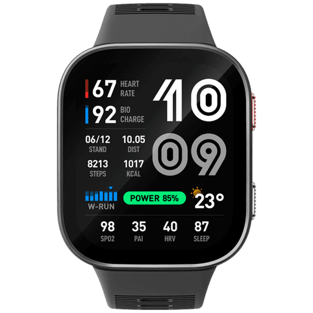 Amazfit Bip Max 50 mm Smartwatch, 2,07 inch AMOLED-display, 20 dagen batterijduur, GPS, 4 GB geheugen, Offline kaarten, Fitness tracker, Hybride training, 150+ sportmodi, HYROX-modus, 5 ATM voor Android, Koolstofgrijs