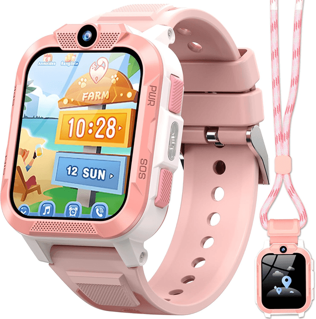 Blackview Z40 Pro 1,85" Smartwatch voor kinderen, Tap-to-Friends-functie, GPS+WiFi+LBS, 850 mAh, SOS-knop, 4G, Schoolmodus (geen games), IP68, stappenteller, roze