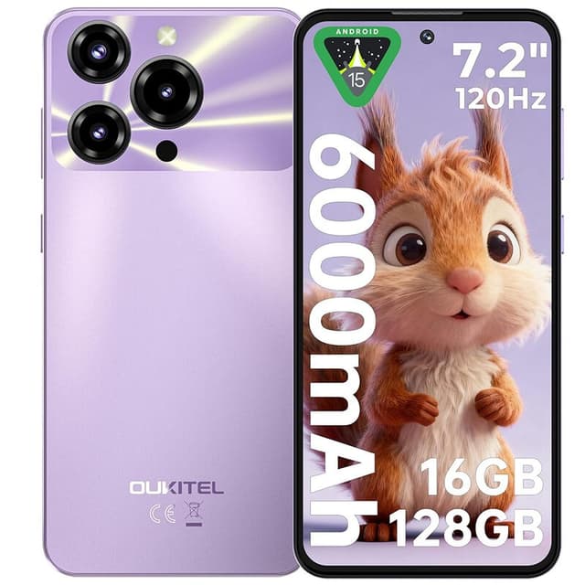 OUKITEL C69 (4+128) 7,2-inch smartphone met 6000 mAh batterij, ultradunne behuizing van 9,5 mm, paars