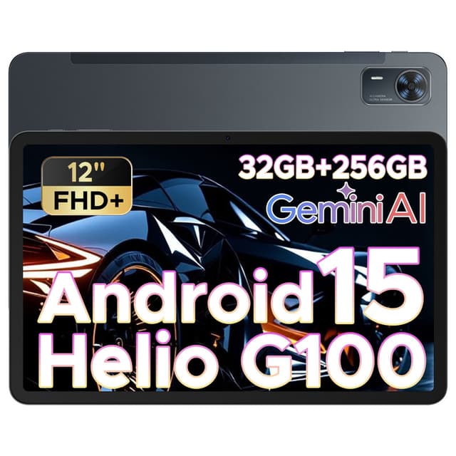 DOOGEE Tab E3+ Android 15 tablet, 12 inch FHD+, met simkaartsleuvel, Helio G100 octa-core AI, 90 Hz gaming, 32GB+256GB/2TB, 8800mAh, 7,5 mm ultradun, vierkanaals-speakers, Face ID, grijs