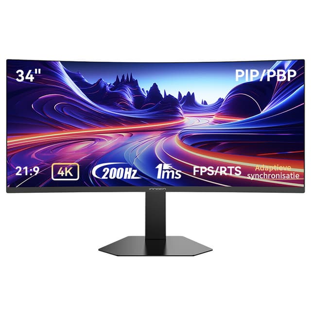INNOCN 34 inch Curved Ultrawide Gaming Monitor, 200 Hz, WQHD, 3440 x 1440, R1500, Zwart