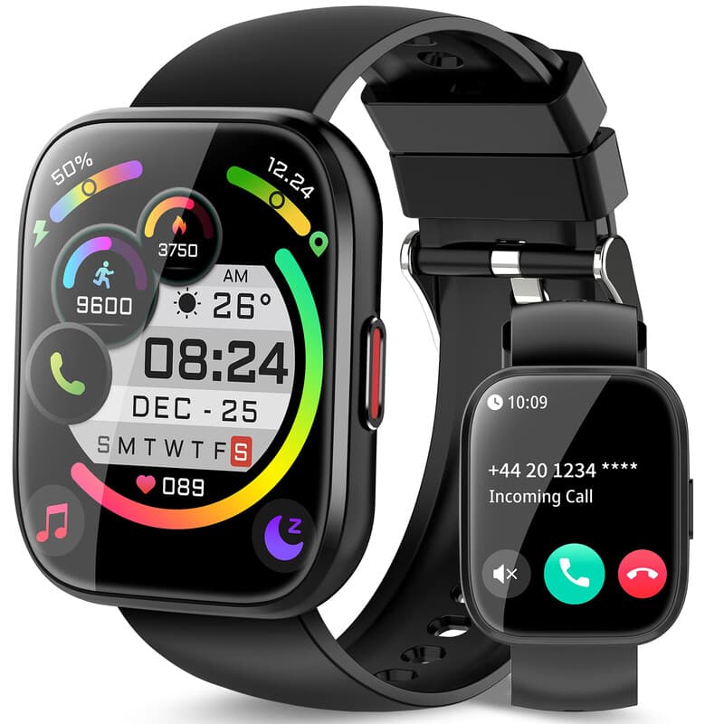 Jugeman P114 Zwart Smartwatch voor Dames Heren Oproepen Beantwoorden/Plaatsen, 1,85" HD Fitnesswatch met Stappenteller/Hartslag/Slaapmonitor — afbeelding 1
