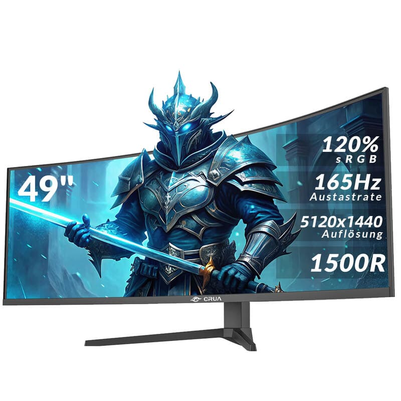 CRUA 49" Gebogen Ultrawide Gaming Monitor | DQHD 5120x1440 165Hz, 32:9, 1500R VA-paneel, 120% sRGB, AMD FreeSync, HDR10, Oogzorg, Blauwlichtfilter, Flikkervrij, 2× HDMI 2.1, 2× DP 1.4, VESA 75x75, RGB-verlichting, in hoogte verstelbaar, voor Gaming, Conte — afbeelding 1