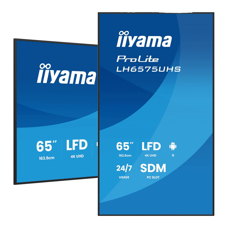 iiyama LH6575UHS-B2AG professioneel digitaal beeldscherm, 163,8 cm, 4K UHD, LCD, 500 cd/m², wifi, met Android 11, FailOver en Intel SDM slot, 24/7, zwart — afbeelding 1