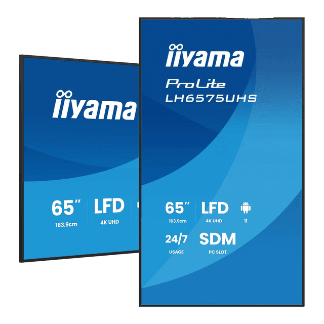 iiyama LH6575UHS-B2AG professioneel digitaal beeldscherm, 163,8 cm, 4K UHD, LCD, 500 cd/m², wifi, met Android 11, FailOver en Intel SDM slot, 24/7, zwart