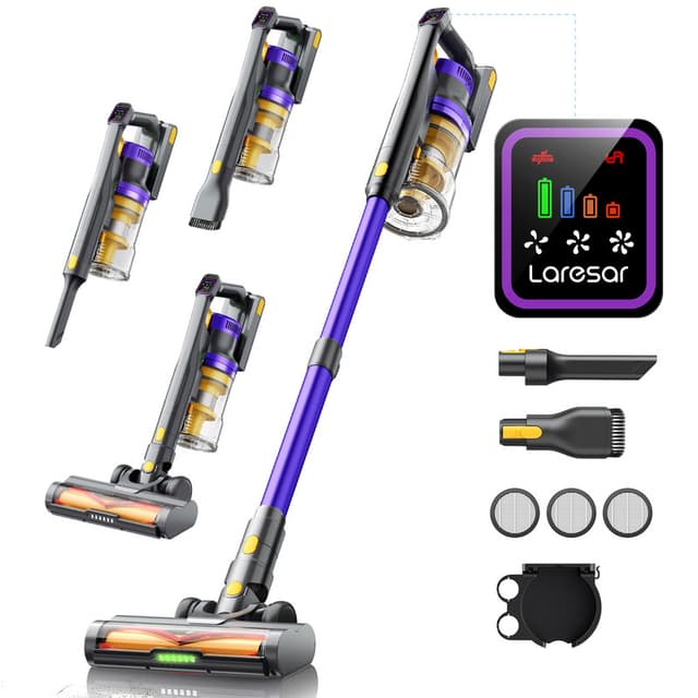 Laresar X11 draadloze stofzuiger, 55 kPa / 550 W, 60 min. batterijduur, 2 liter stofreservoir, groene LED-indicator, touchscreen, voor dierenharen, tapijten en harde vloeren