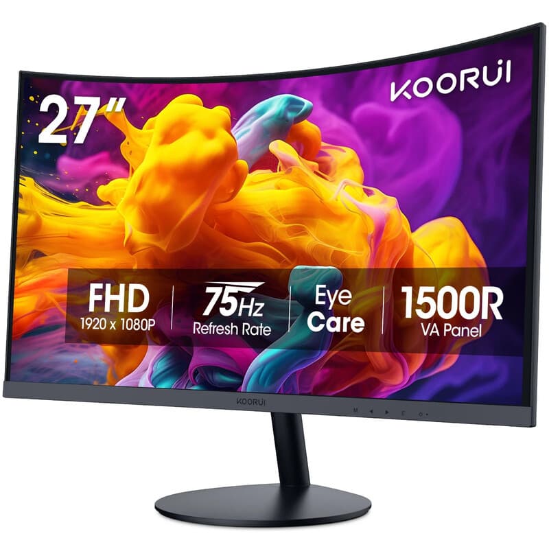 KOORUI 27N5CA 27 inch VA FHD 75 Hz Curved Monitor, Ideaal voor Gaming & Thuiskantoor — afbeelding 1