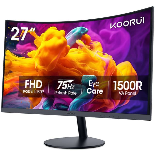 KOORUI 27N5CA 27 inch VA FHD 75 Hz Curved Monitor, Ideaal voor Gaming & Thuiskantoor