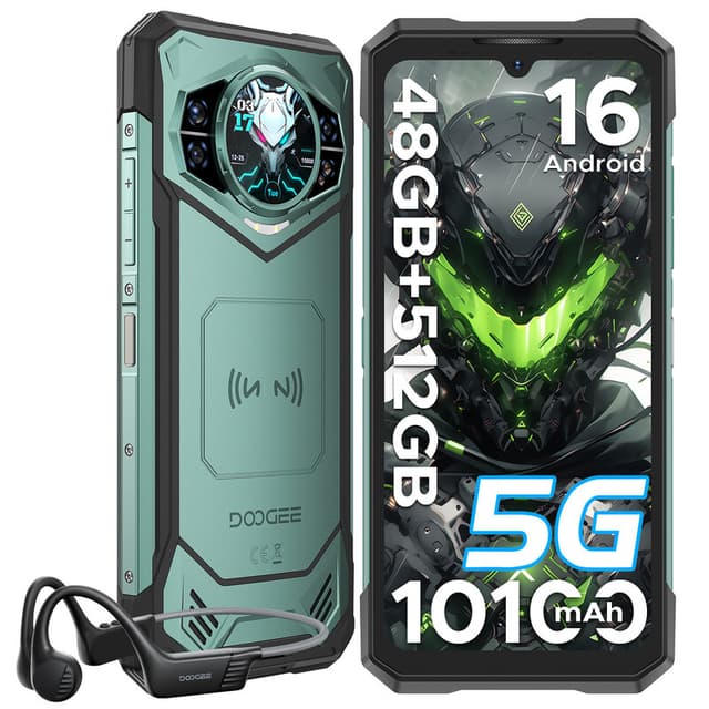 DOOGEE S200X-V 5G Robuuste Smartphone, 12 GB RAM + 512 GB, 10100 mAh Batterij, 100 MP Camera, 1,32" AMOLED Achterkant Display, Groen