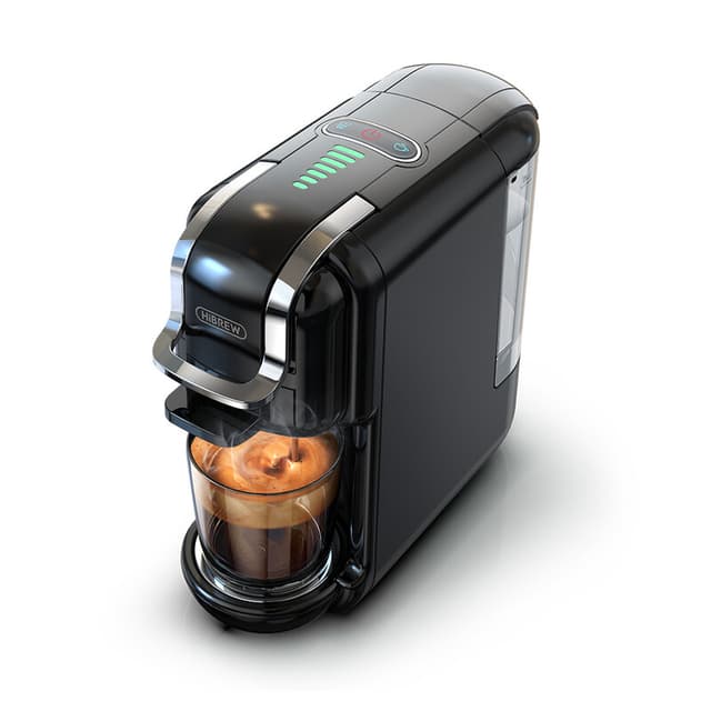 HiBREW 5-in-1 multifunctionele koffiezetapparaat warm/koud, cappuccino en Nespresso-compatibel, compact, geschikt voor ESE-pads en gemalen koffie, voor cafetaria’s, 20 bar, zwart, H2B