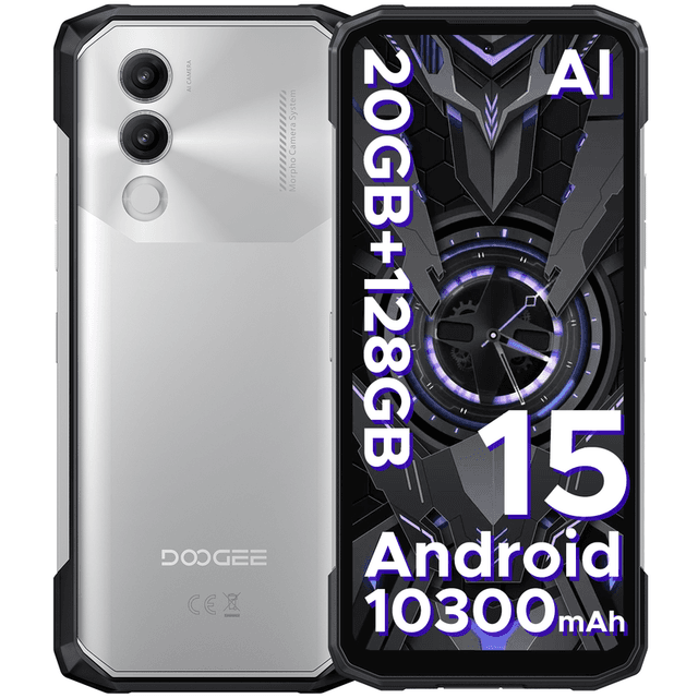 Doogee Blade 20, Android 15 robuuste smartphone, 6,6-inch 90 Hz HD+ IPS-display, 10300 mAh batterij, 20 GB RAM + 128 GB opslag, 16 MP AI-camera, drievoudige kaartsleuf, simvrij en ontgrendeld.