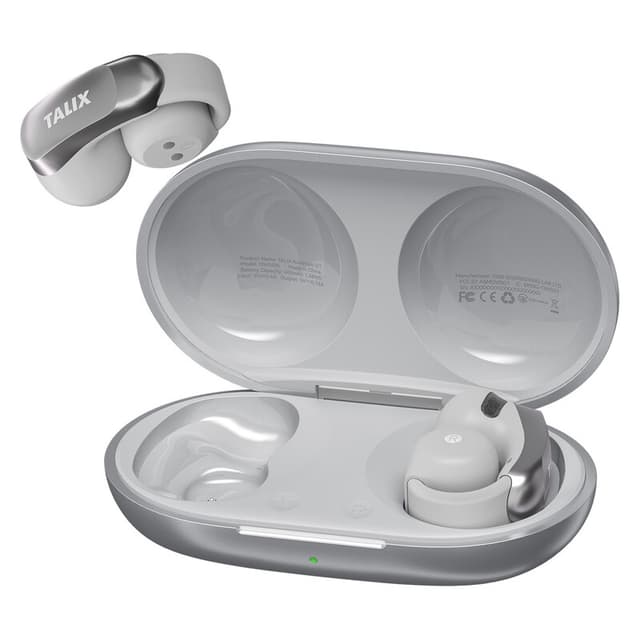 TALIX ultralichte clip-on draadloze oordopjes, heldere oproepen met 4 microfoons, 28 u batterij, snelladen, Bluetooth 5.3, IPX4 waterbestendig, siliconen oorhaak, G1, Grijs
