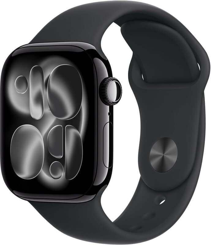 Apple Watch Series 11 GPS 42 mm gitzwarte aluminium kast met zwarte sportband - M/L — afbeelding 1