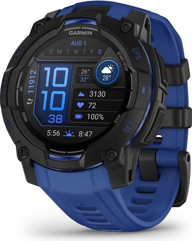 Garmin Instinct 3 - AMOLED - smartwatch - 45 mm - zwart/bolt blauw