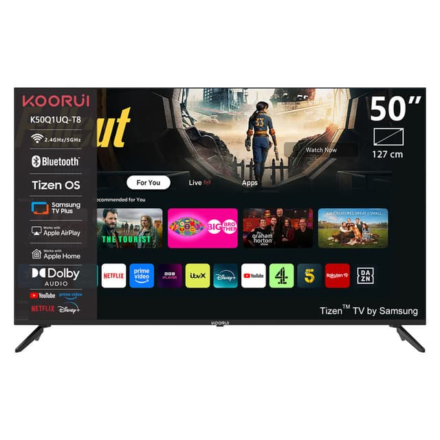 KOORUI K50Q1UQ-T8, 50 inch, 4K QLED, TIZEN TV, Randloos ontwerp, Dynamisch geluid met Dolby Audio, Top-end metalen afwerking