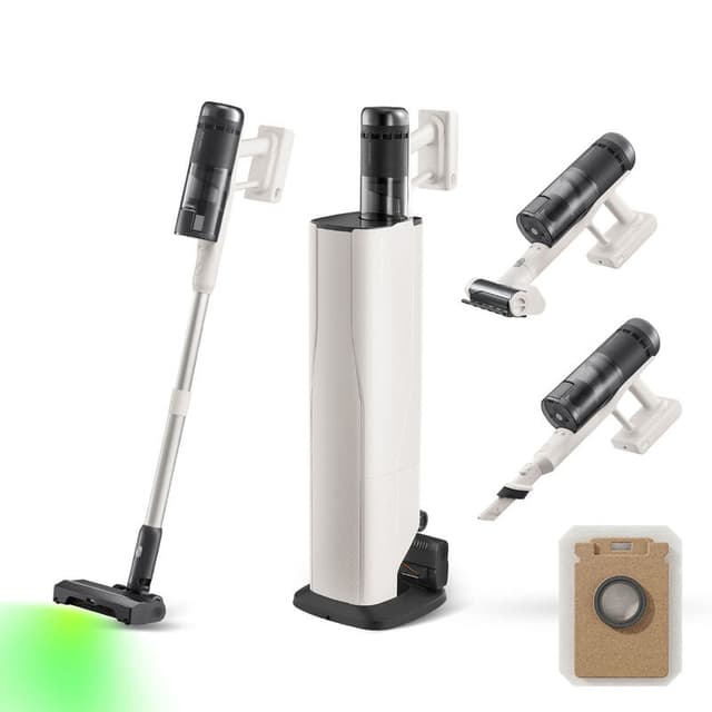 roborock H60 Hub Pro draadloze stofzuiger met automatische afzuigstation, 170 AW zuigkracht voor tapijten en harde vloeren, 80 minuten gebruiksduur, anti-klitborstel, groene LED-stofdetectie