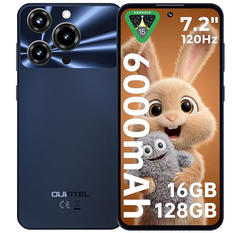 OUKITEL C69 (4+128) 7,2-inch smartphone met 6000 mAh batterij, ultradunne behuizing van 9,5 mm, zwart — afbeelding 1