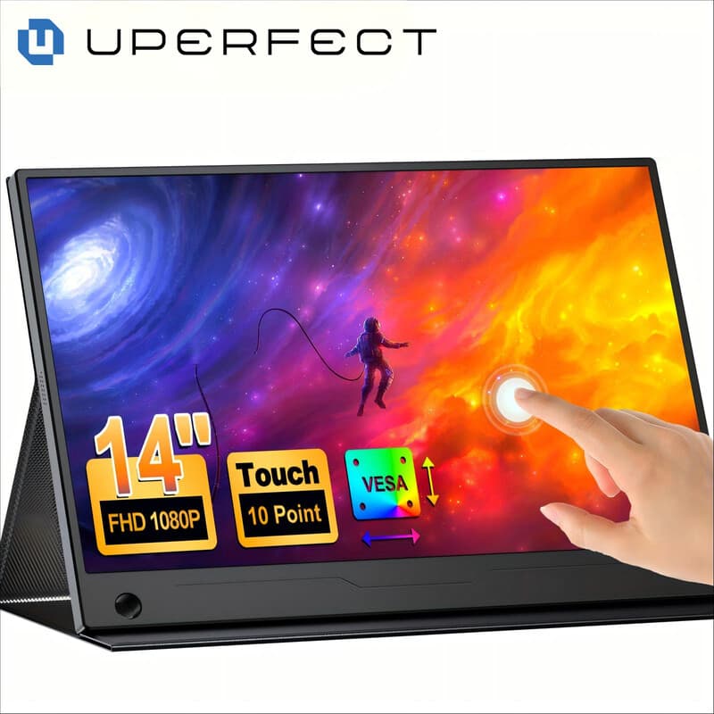 UPERFECT Draagbare monitor 14-inch, 60 Hz, touchscreen, 100% sRGB, met VESA-compatibele bevestiging en verstelbare standaard, 180° verstelbaar, ultradun en lichtgewicht, reis- en tweede monitor voor laptop — afbeelding 1