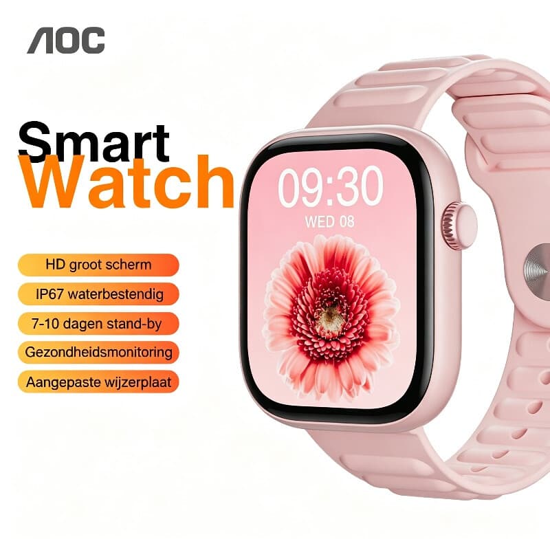 AOC T7 smartwatch, 1,83 inch groot display, hartslag-, bloedzuurstof- en slaapmonitoring, Bluetooth 5.3, IP67 waterbestendigheid, magnetisch snelladen, meerdere sportmodi, aanpasbare wijzerplaten — afbeelding 1