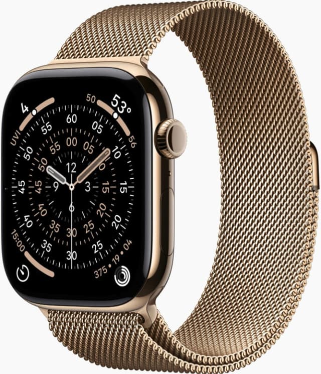 Apple Watch Series 11 GPS + Cellular 46 mm goud titanium kast met gouden Milanese band - M/L