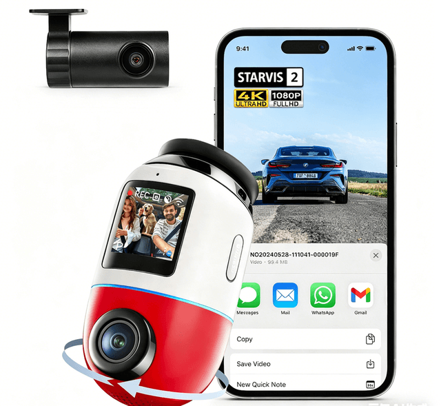 70mai Dashcam 4K Omni, Voor Achter 4K+1080P HDR Autocamera's met STARVIS 2 IMX678, Nachtzicht, Parkeermodus, Spraakbesturing, 4G LTE, Bewegingsdetectie, 5GHz WiFi 6, App-bediening