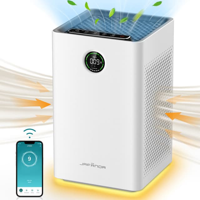 Jafända Luchtreiniger voor grote ruimtes tot 1190 ft², H13 True HEPA-filter met actieve kool, slimme wifi & Alexa-bediening, verwijdert stof, pollen, rook en geuren, slaapmodus op 23 dB