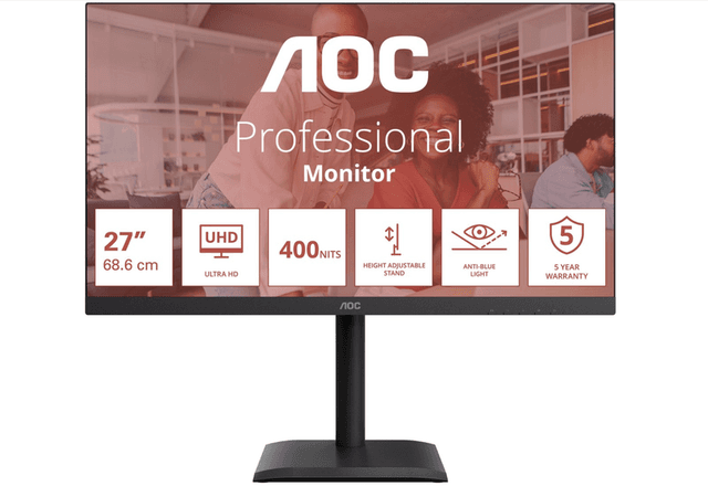 AOC E4 U27E4CV monitor 68,6 cm (27") 3840 x 2160 pixels 4K Ultra HD LED zwart