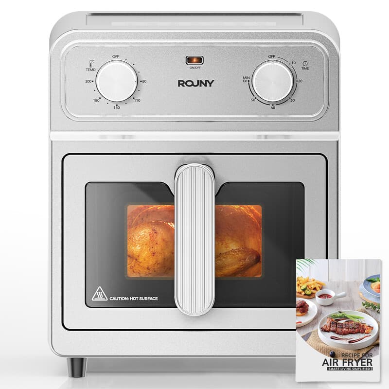 ROUNY 6,5 liter Airfryer-oven, volledig roestvrijstalen airfryer met kijkvenster, klassieke draaiknopbediening, bakken zonder omscheppen, 360° hete lucht voor gezinskoken, Blaze S — afbeelding 1