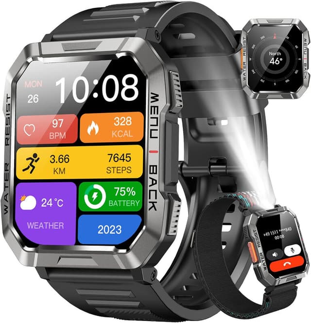 Blackview W60 Smartwatch Heren Fitness Horloge met Telefoonfunctie, Bellen / Oproepen Aanbellen, Kompas, IP68 Waterdicht, Sporthorloge met 100+ Sportmodi, Hartslag- en Slaapmonitor, Stappenteller, Horloge voor Android iOS