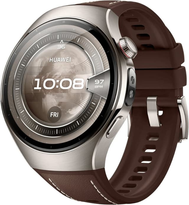 HUAWEI WATCH 5 46 mm Donkerbruin / Composietband / Titanium van ruimtevaartkwaliteit / X-TAP / eSIM-bellen / GPS / ECG / Bluetooth 5.2 / Smartwatch / Compatibel met iOS en Android