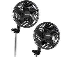 VEVOR Kweekventilator met Clip, Oscillerend, 10w Clipventilator met USB-Aansluiting, 9 Snelheidsstanden en Circulatiemodus, Circulatieventilator voor Luchtcirculatie en Koeling In Kweekkasten en Kweektenten, 2-Pack