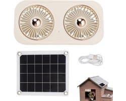Huisventilator Zonne-energie - Buiten Ventilator - Luchtcirculatie Buiten - Energiezuinig Accu - 20W Paneel - Beige