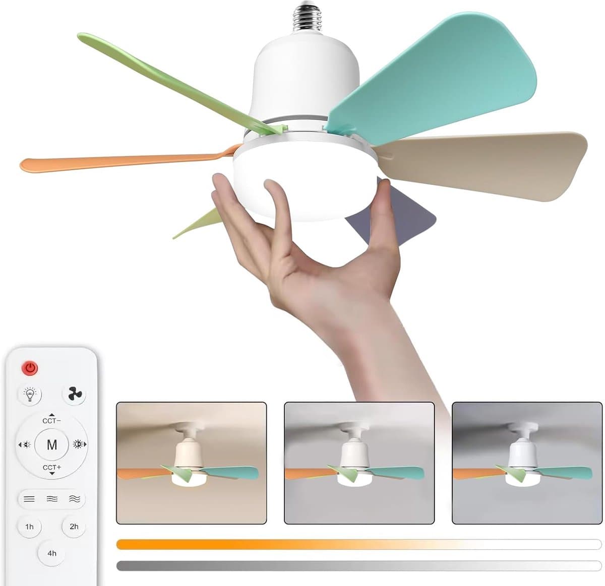 Plafondventilator E27 met Verlichting – Ventilatorlamp met Afstandsbediening – Compact & Stil – LED Lamp met Koelfunctie voor Slaapkamer & Woonkamer — afbeelding 1