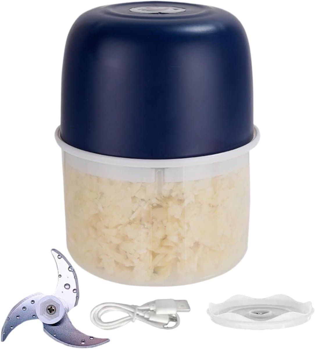 Elektrische Knoflookhakker - Keukenmachine Blender - Snel Ingrediënten Hakken - Draadloos Automatisch - 125 x 95 cm - Donkerblauw — afbeelding 1