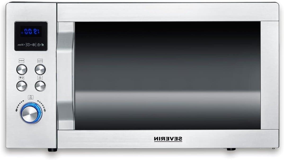 Magnetron met hetelucht - Oven combi - Snel eten bereiden - Grote glazen bodem - 25 Liter - Zwart RVS — afbeelding 1
