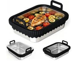 Airfryer voor COSORI heteluchtfriteuse 2 kamers/Ninja heteluchtfriteuse AF400EU/DZ400EU/AF451EU hittebestendig van roestvrij staal 304, krasbestendig, vaatwasmachinebestendig (zwart, met